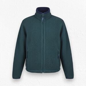 Vintage 90s LL Bean Green Fleece Jacket USA Full Zip Retro Sherpa Size Small